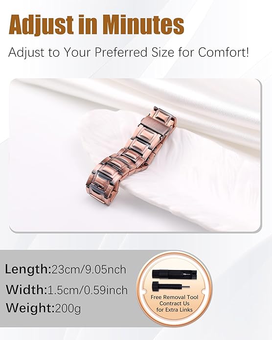 3X Strength Magnetic Copper Bracelet for Men - 99.9% Pure Copper Bracelet & Ring Set - Premium Fold-Over Clasp and Adjustable Length Sizing Tool & Jewelry Box