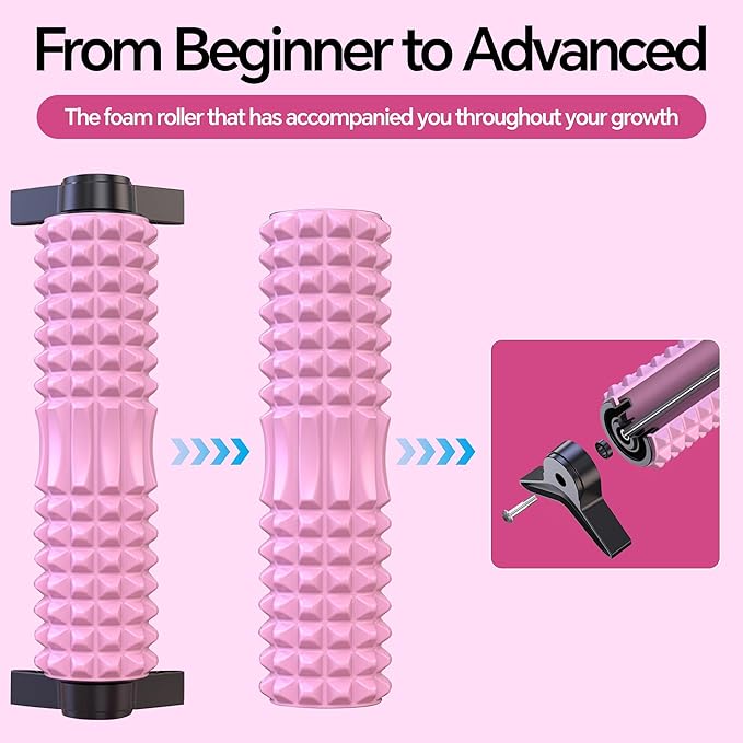 Foam Roller with Detachable Stand, 18” Deep Tissue Massage Roller, Beginner-Friendly Support Design for Muscle Recovery, Home Workout & Fitness - Pink