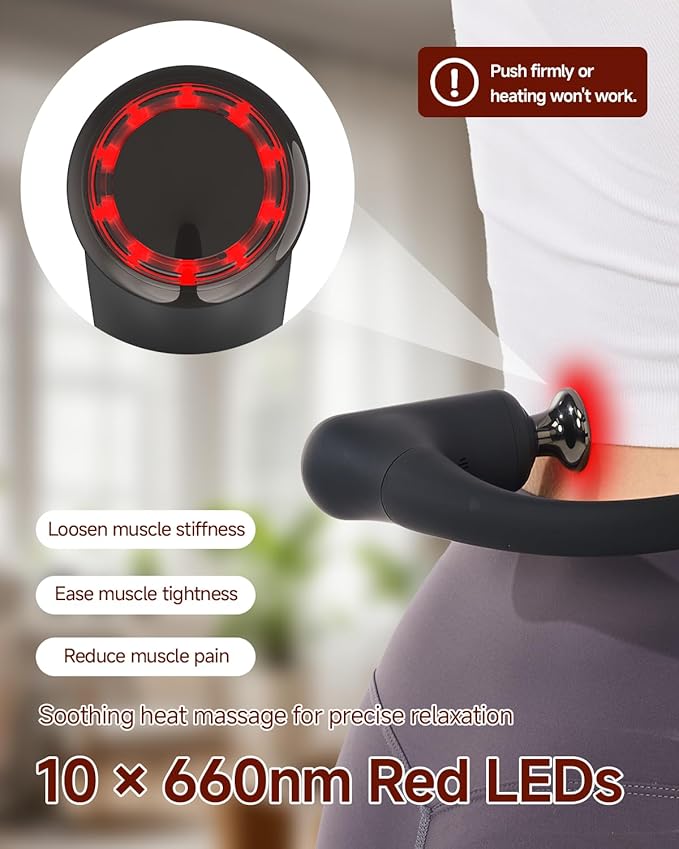 Upgraded 2-in-1 Massage Gun with Heat, Pain Relief Deep Tissue Back and Neck Massager with Extension Handle, Handheld Muscle Massage Gun for Back, Shoulder, Arm,Thigh, FSA-HSA Eligible