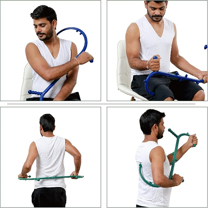Shrdaepe 2 Pack Massage Trigger Point Cane, Body Deep Tissue, Handheld Back, Neck, Shoulder, Leg and Feet Massager Rod, Muscle Release Tool Self Massage Hook Cane Gifts for Women & Men, Blue & Green