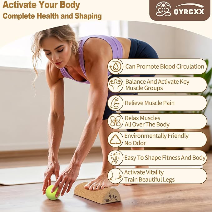 Extra Long Cork Balance Board - Longer Than Other Balance Plates, Foot Restoration & Balance Kit for Plantar Fasciitis Recovery - Professional Ankle Strength & Stability Trainer for Seniors & Standing Desk - Supports 440+ Lbs