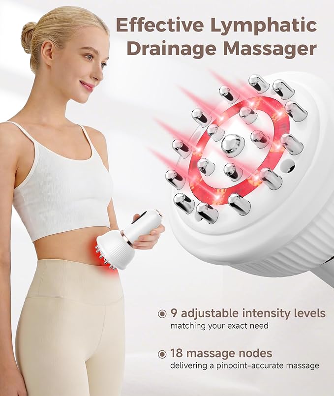 Lymphatic Drainage Massager, Anti Cellulite Massage Tool, Body Sculpting Machine with Red Light Therapy, Heating, Vibration for Stretch Marks & Cellulite, Gift for Women & Men, White