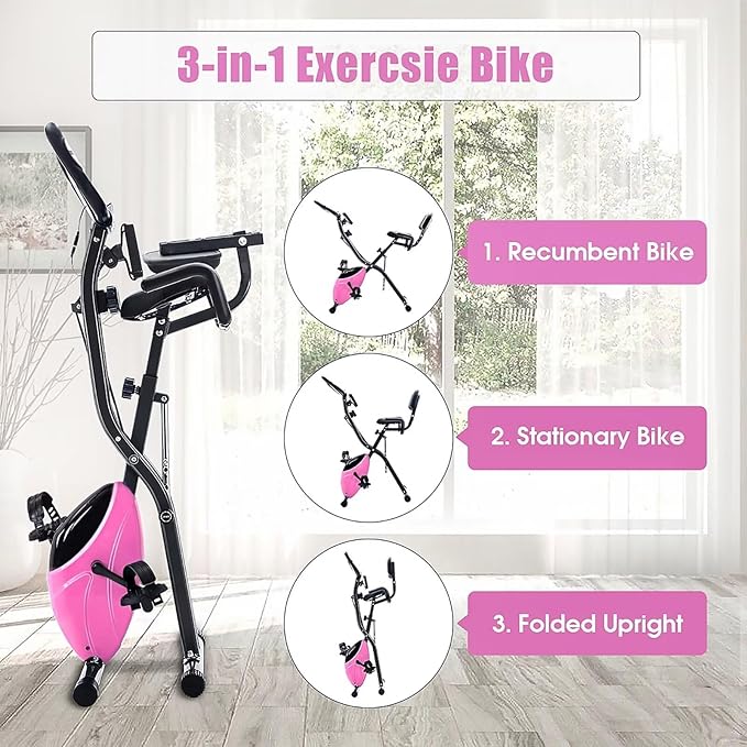 Merax Workout Bike For Home - 2 In 1 Recumbent Exercise Bike and Upright Indoor Cycling Bike Positions, 16 Level Magnetic Resistance Exercise Bike, Foldable Stationary Bike Machine, Fitness Bike