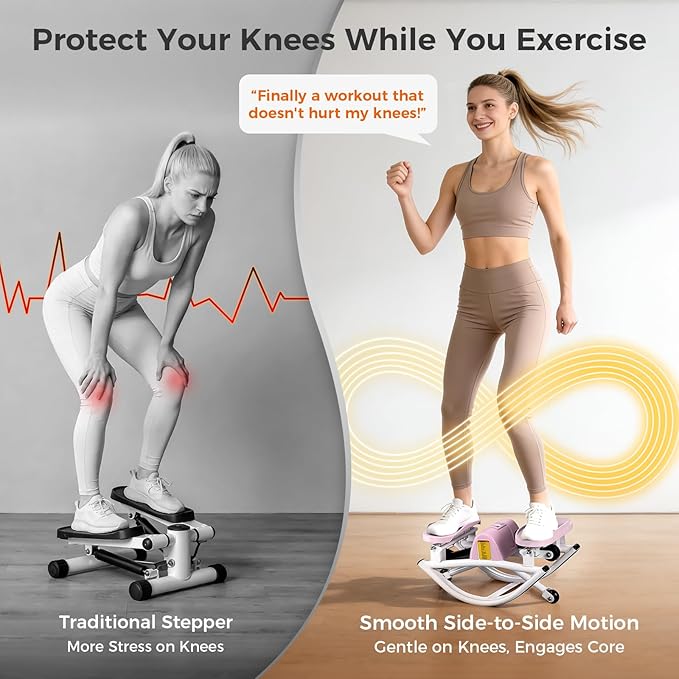 Rock Stepper Side to Side Low Impact Stair Stepper,Quiet Steppers for Exercise at Home with Resistance Bands & Non-Slip Mat – Exercise Step Balance Board Workout Equipment for Apartment & Living Room