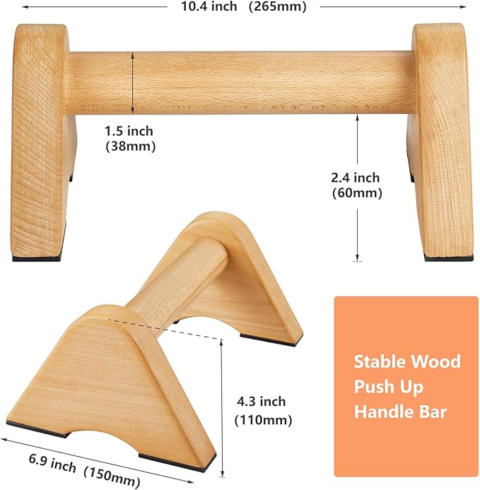 Solid Wood Calisthenics Parallettes Bars Push up Handles 1 Pair, Strength Training Pushup Stands, Parallel Pushup Handstand Bars for Home Gym Workout