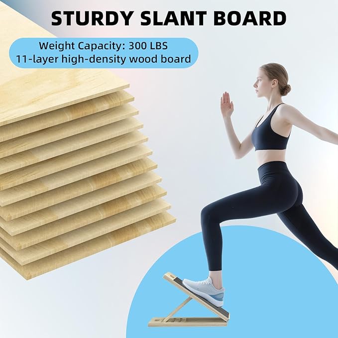 Portable Wooden Slant Board for Calf Stretching Squats Calf Stretcher Pilates Physical Therapy Equipment Adjustable Incline Board for Knees Ankle Heel Feet Leg