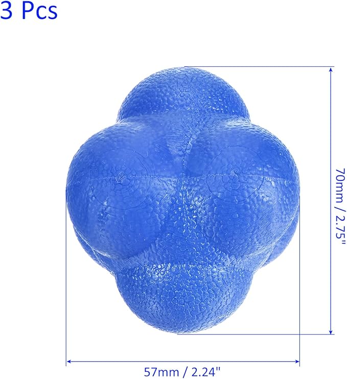 3 Pack Bounce Reaction Ball - Coordination Training Ball, Wear-Resistant, Apply to Tennis/Softball/Badminton Training (57 x 57mm, Blue)