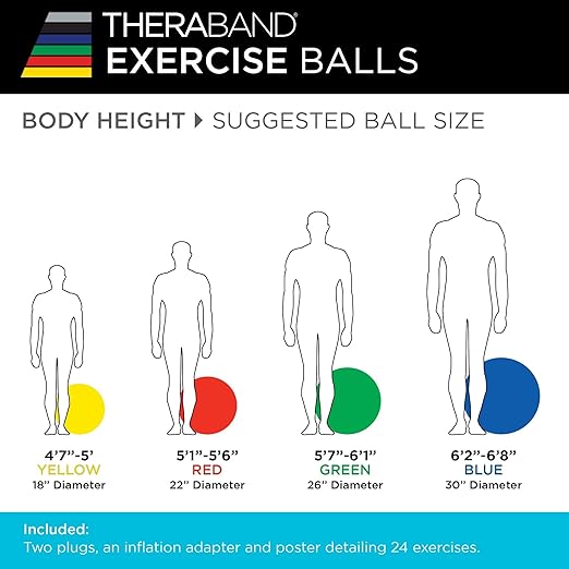 THERABAND Pro Series Exercise Ball, 22" Red Stability Ball for 5'1"–5'6" Users, Anti-Burst Yoga & Pilates Ball, Balance & Core Trainer, For Athletes Fitness at Gym & Home
