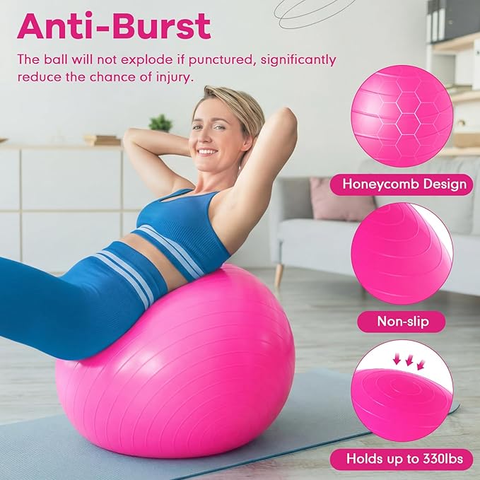 Leyndo 4 Pcs 26 Inch Yoga Exercise Ball Pilates Pregnancy Birthing Fitness Ball with Quick Pump Anti Burst for Improved Posture, Balance, Yoga, Pilates, Training