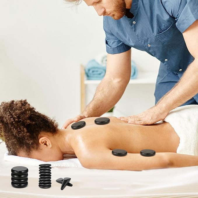 Hot Stones Massage Warmer Kit, 21 Pcs Hot Stones Massage Set, Hot Rocks Basalt Massage Stones for Home Spa Warming Therapy Relaxing