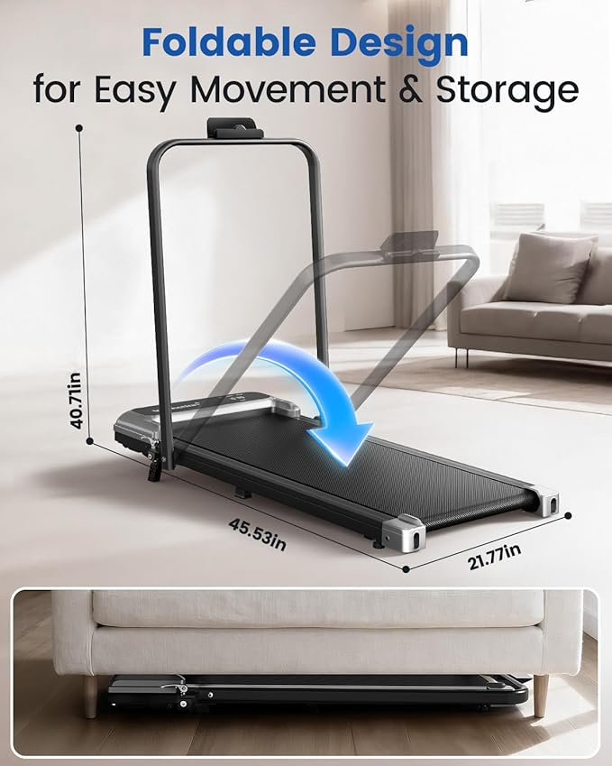 Walking Pad Treadmill with Handle Bar and Adjustable Incline, Compact Portable Treadmills for Home Office, 2.5HP Quiet Anti-Slip Under Desk Treadmills, 0.6-3.8 MPH Remote Speed Control, 265 LBS