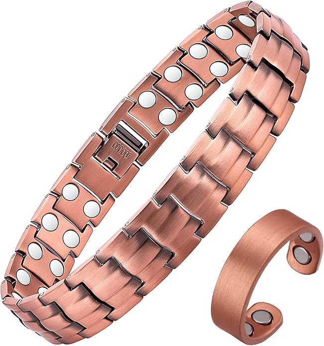 Copper Magnetic Bracelet for Men, 2X Strength 99.99% Pure Copper Bracelet with Powerful Magnets and Sizing Tool