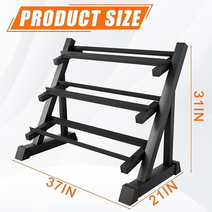 Dumbbell Rack 3-Tier Adjustable Dumbbell Rack Suitable for Dumbbells, Kettlebells, and Other Compact Weights Space-Saving Dumbbell Storage Rack - 1000LBS Capacity