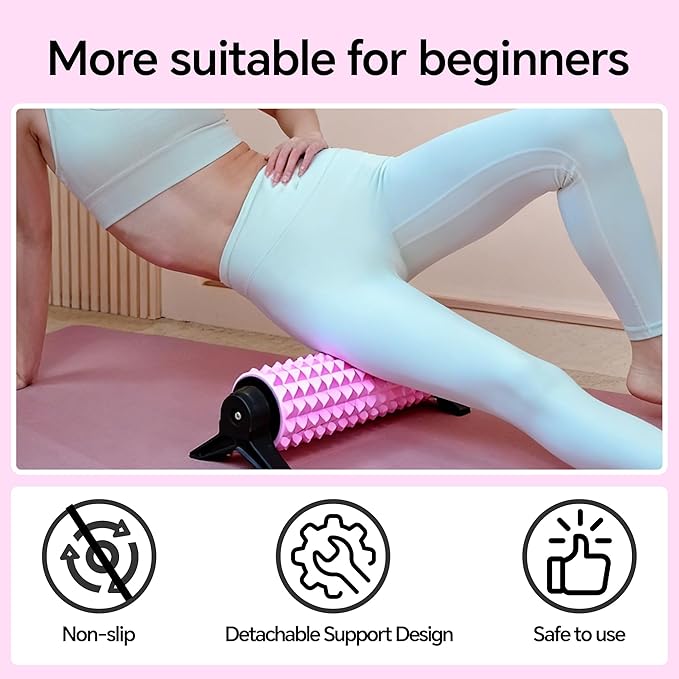 Foam Roller with Detachable Stand, 18” Deep Tissue Massage Roller, Beginner-Friendly Support Design for Muscle Recovery, Home Workout & Fitness - Pink