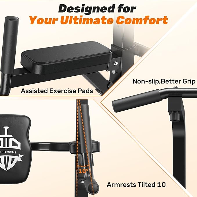 Sportsroyals Power Tower Pull Up Bar Station, 450LBS Stable Pull Up Dip Station for Home Gym Strength Training Equipment | FED Fitness