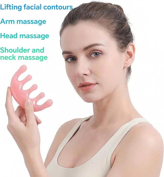 4 Pcs All-in-One Head Massager Set: Scalp Comb, Gua Sha, Octopus & Five Claw Tool for Stress Relief, Relaxation, Acupressure - Gift for Christmas, Birthday, Mother's Day, Father's Day (Pink)
