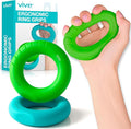 Vive Hand Strengthener Grip Ring - Forearm Ring Hand Exercisers - Silicone Squeezer Gripper for Muscle Strengthening Training Tool - Arthritis Finger Physical Therapy PT Kit Trainer (Textured 2 Pack)
