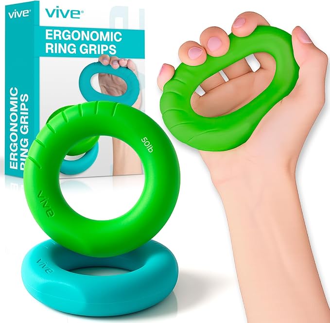 Vive Hand Strengthener Grip Ring - Forearm Ring Hand Exercisers - Silicone Squeezer Gripper for Muscle Strengthening Training Tool - Arthritis Finger Physical Therapy PT Kit Trainer (Textured 2 Pack)