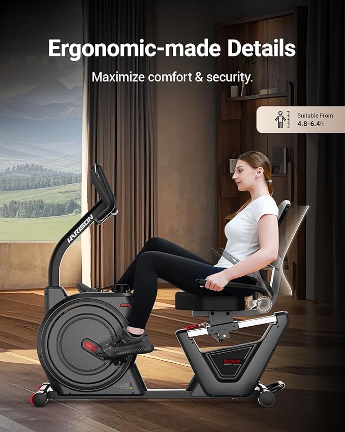 HARISON Exercise Bike 400 lbs Capacity, Easy Assembly Magnetic Recumbent bike for Adult and Seniors with Arm Exerciser , Recumbent Stationary bike for Home, 2 in 1 LCD Monitor and Tablet Holder (Same-day Shipping service）