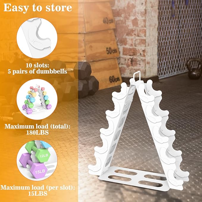 Dumbbell Rack 5 tier(Dumbbells not included), A-Frame Metal Dumbbell Holder with Handle, Multilevel Weight Storage Organizer for Dumbbells, Tree Shape Compact Weight Rack/Holde(White)