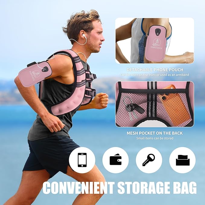 Weighted Vest for Women Men, 6lb/8lb/12lb/16lb/20lb/25lb/30lb Adjustable Weight Vest with Reflective Stripes for Workout, Strength Training, Running, Fitness, Muscle Building, Weight Loss, Rucking Vest With Phone Pouch