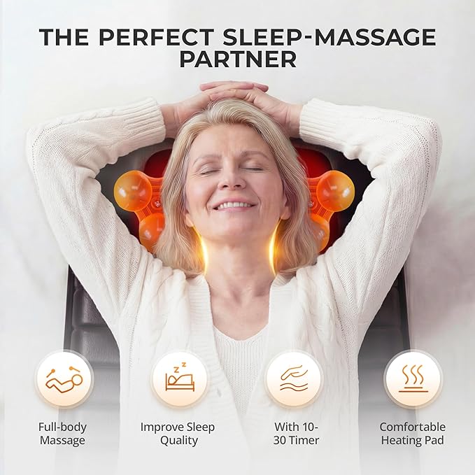 Shiatsu Full Body Massage Mat with Heat, Detachable Massager Pad, 10 Vibrating Motors, 9 Intensity Levels, Deep Tissue Pain Relief for Back, Neck & Legs – Relaxation at Home or Office