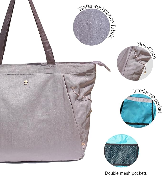 ESVAN Yoga Tote Bag for Women Shoulder Bags Drawstring for Office Workout Travel Carryall Pilates Gym and Beach