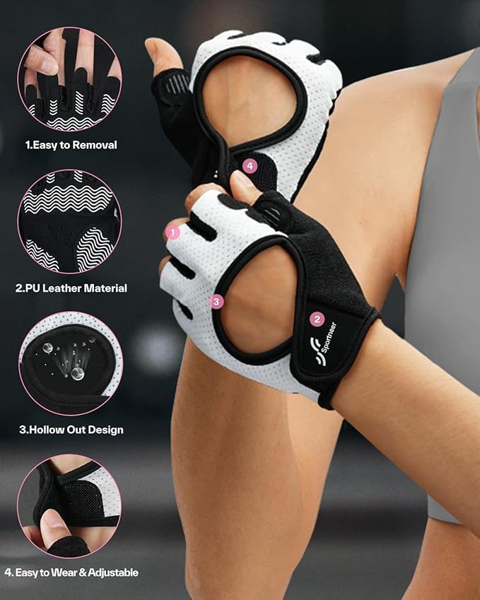 Sportneer Workout Gloves for Men & Women, Full Palm Protection Breathable Exercise Gloves w/Curved Open Back, Lightweight Fitness Gloves for Pull Up, Dumbbells, Cycling, Rowing