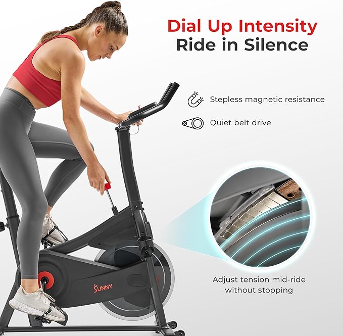 Sunny Health & Fitness Smart Magnetic Cycling Bike with Free SunnyFit App Connection, Stationary Indoor Cardio Exercise Equipment