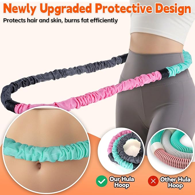 3.4lb Soft Spring Fitness Hoop for Adults, Scientifically Weighted, with Resistance Band, Soft Fabric Padding (Comfort & Protection), Full Body Exercise Equipment for Weight Loss