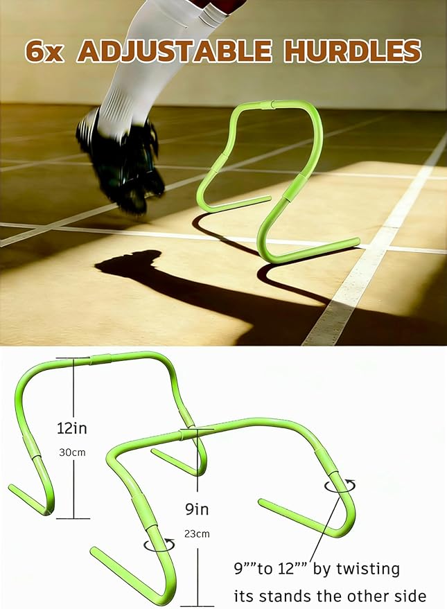 Agility Speed Hurdles Upgraded Training Hurdles Adjustable Height,Ultra Durable All-in-One Speed Hurdles with Carrying Handle, 6 Pack