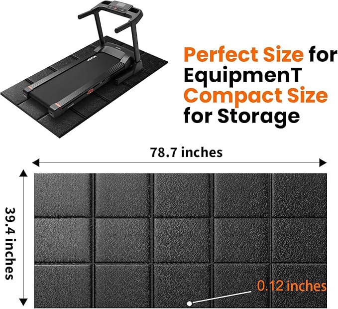 Treadmill Mat 79" x 39", 3mm Thick, for Under Treadmill, Walking Pad & Exercise Bike on Carpet & Hardwood Floors, Non-Slip Stripe Design, Waterproof Floor Protector, Noise & Shock Absorbing