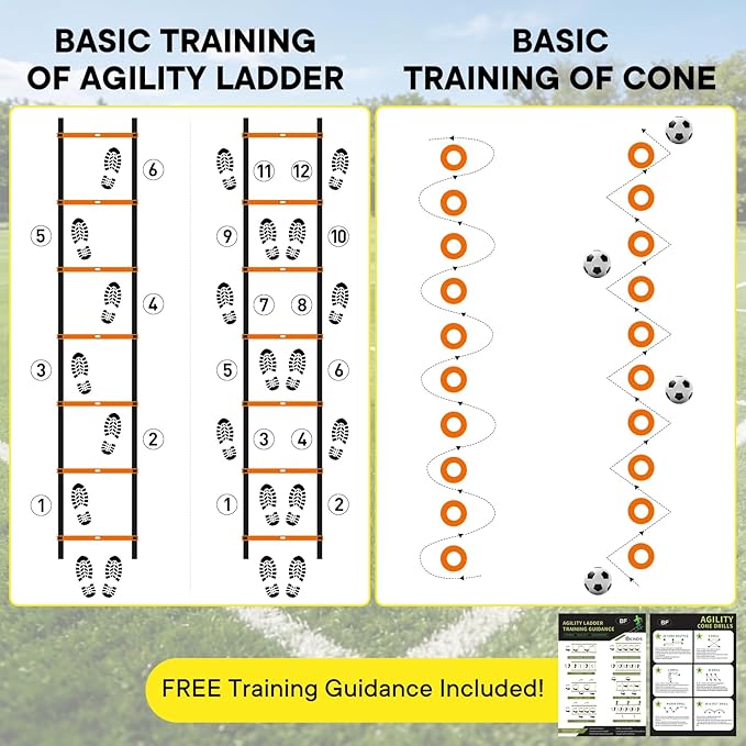 NEWBULIG Agility Ladder Speed Training Equipment, Football Practice Set with 20ft Ladder, 12 Cones, 4 Adjustable Hurdles, Jump Rope, Resistance Parachute for Soccer, Basketball, Youth, Adults