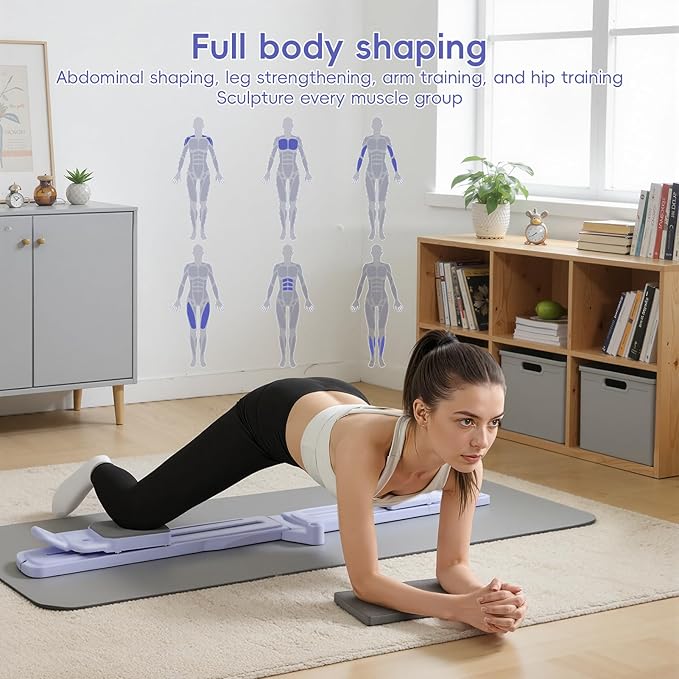 Pilates Board, 8-in-1 Mini Pilates Reformer Set, Multifunctional Detachable Ab Trainer Machine with Anti-Slip Quiet Design, Pilates Board for Home Workout Portable Equipment for Women