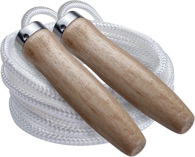 Champion Sports Wood Handle Jump Ropes – Durable Nylon or Leather Bearings - Skipping Rope, Fitness, Cardio Training, Agility, and Exercise Workouts