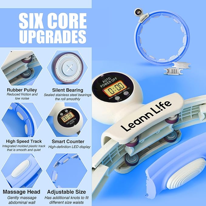 U5 Smart Weighted Hula Hoop with Counter – 16 Knots, 28"–46" Adjustable Infinity Hoop Plus Size, Quiet Rubberized Wheels, Ab Workout, Home & Outdoor Fitness, Weight Loss, Abdominal Toner