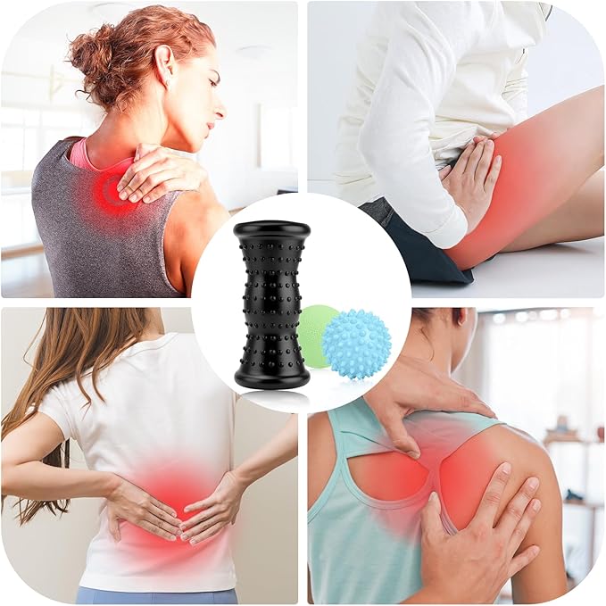 Maliton Massage Ball & Foot Roller - 3-in-1 Set with Spiky Ball, Lacrosse Ball, Massage Roller - Plantar Fasciitis Relief and Heel Spur Pain, Trigger Point Therapy for Deep Muscle Massage.