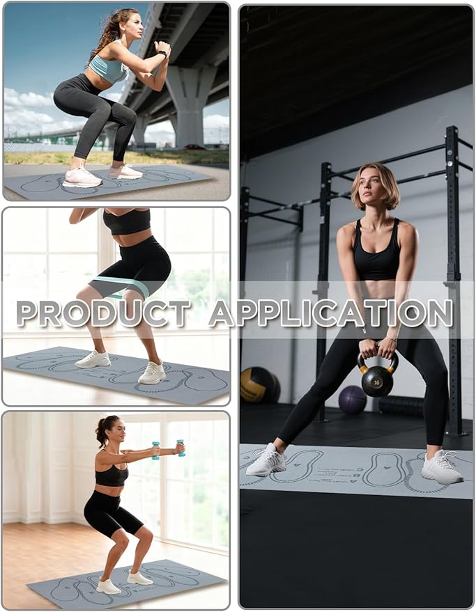 Squat Mat with Foot Position,Large Squat Target Pad 30'' X 13.8'',4mm Thickness Squat Mat Foot Positioning, Exercise Mat for Squats, Leg and Abdominal Workouts