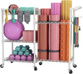 SINGAYE Dumbbell Rack Stand With Yoga Mat Storage, Gym Equipment Organizer, Cart for Workout Room, Home Gym With Hooks and Wheels