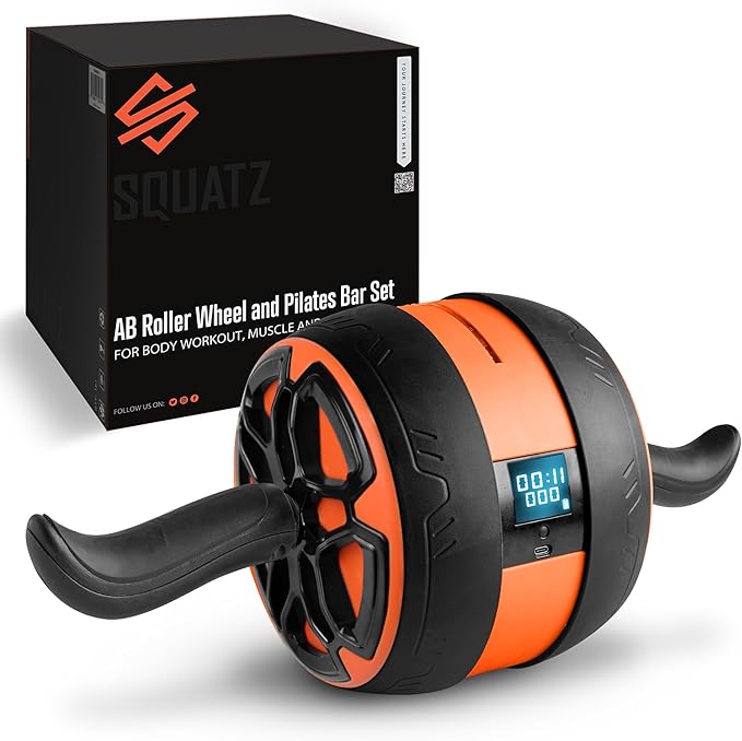 Squatz Digital Ab Roller Wheel - Ultra Wide Ab Wheel with Pilates Mat, for Abdominal and Core Strength Training with Exercise Program, With Rubber Handles, Overall Strength Builder for Men and Women