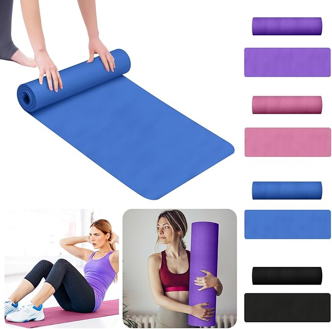 Yoga Mat Non Slip 1/5" Thick High Density Anti-Tear Non Slip Exercise Yoga Mat with Carrying Strap Hot Yoga Mat for Floor, Fitness, Home Yoga, Workouts, Stretching, Pilates, Gym