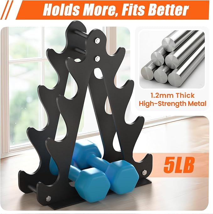 4-Tier Dumbbell Rack for 1-15 lb Weights, Holds 5 Pairs Space-Saving Sturdy A-Frame Stand for Home Gym, Weight Rack for Women's Dumbbell Set (Dumbbell Rack Stand Only)