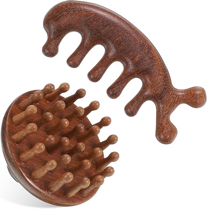 Wood Scalp Massager & Hair Scrubber, Wood Head Massage Brush for Hair Growth Manual Scalp Scrubber Sandalwood Portable Scalps Brush Tool for Woman Men