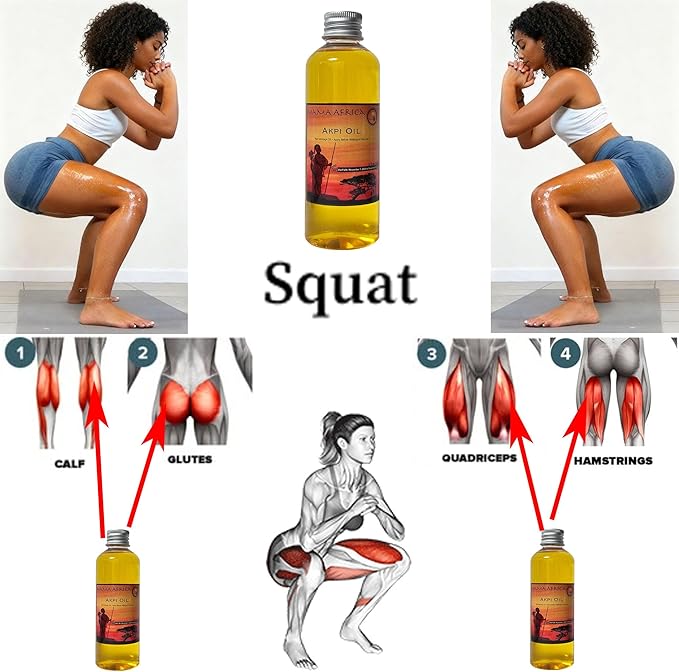 West African Akpi Seeds HIPS Workout Massage Oil for Comfortable Movement — Boost Your Confidence with Every Walking Step — Enhanced Comfort During Resistance Bands, Workout, Yoga & Exercise