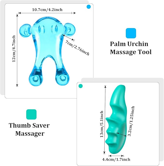 2 Pcs Deep Tissue Massage Tool Set Include 4 Legged Palm Massager and Thumb Massager Tool for Therapists Full Body Muscle Relief Gentle Point Massage Portable Handheld for Home Travel