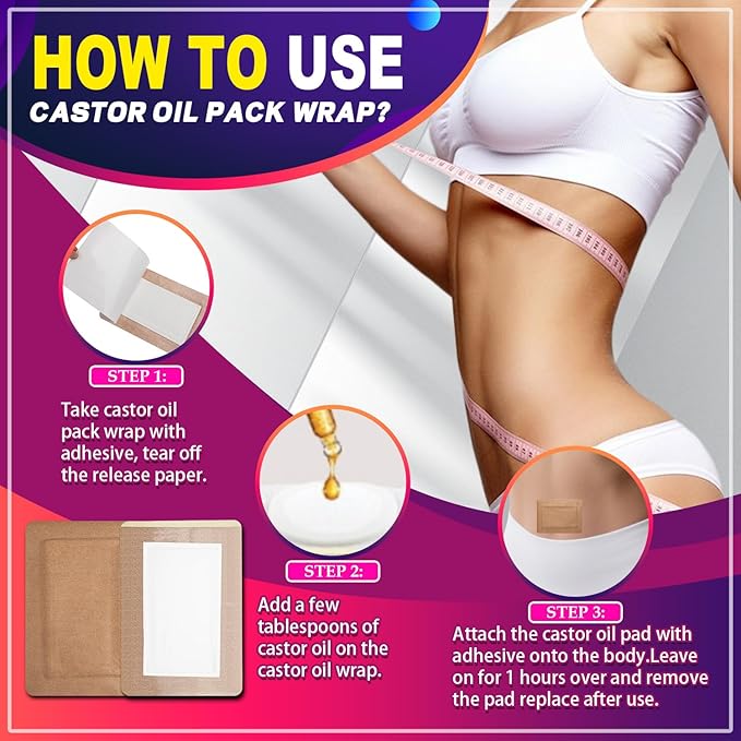 Castor Oil Pack Wrap Patch - Organic Cotton Castor Oil Belly Button Patch, Disposable Self-Adhesive Abdominal Pads, Portable Anti Leakage High Absorbent Patch for Multi-Area Use 15 PCS