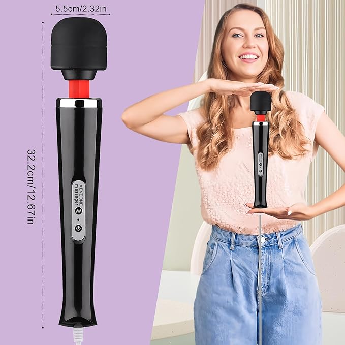 Wired Powerful Handheld Wand Massager, Strong Personal Vibration Massage for Sports Recovery, Back Muscle Aches, Whole Body Pain (Black)