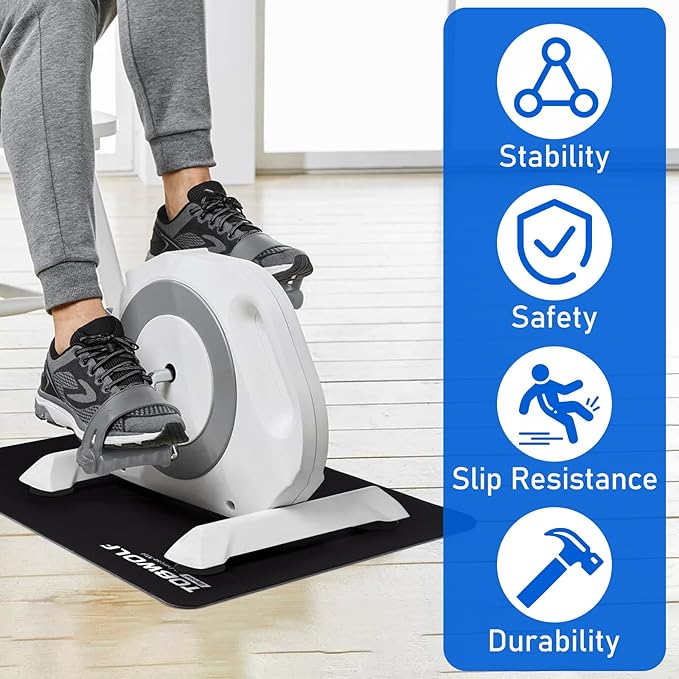 TOBWOLF Non-Slip Workout Mat for Ellipse Leg Exerciser, Ellipse Machine Mat, Exercise Mat for Under Desk Ellipticals, Suitable for Electric Seated Foot Pedal Exerciser, Stability & Floor Protection
