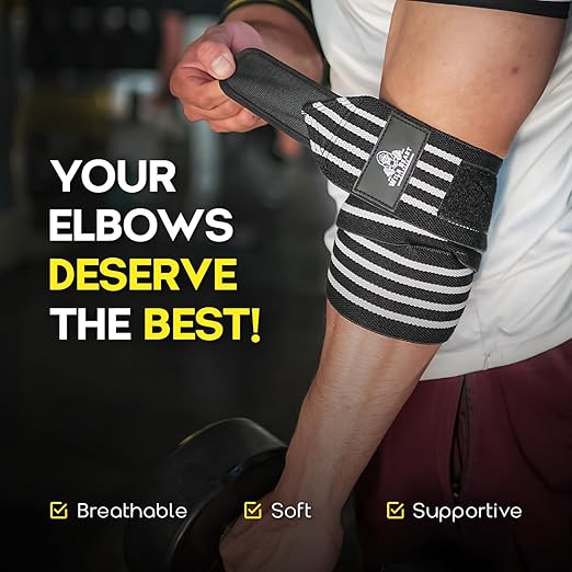 Elbow Wraps for Weightlifting (Pair), Stretchable & Breathable 41" Elbow Compression Strap, Weightlifting Straps for Bench Press, Supports Powerlifting, Pressing, Elbow Straps for Gym Accessories for Men (White)
