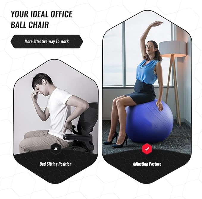 Yoga Ball Office Chair, Home Fitness Yoga Ball Chair, Ergonomic Pilates Balls Desk Chairs with Back and Wheels, Portable Exercise Balls Chairs wiht Anti-Slip Stripes, for Gym, Home(Gray)